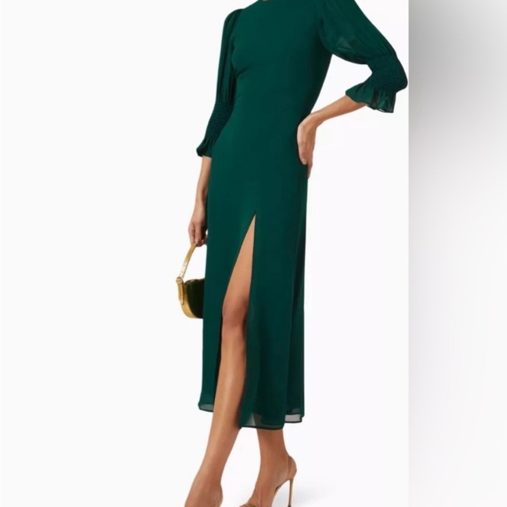 Reformation Carolena Dress - Elegant Green Long Sleeve Dress